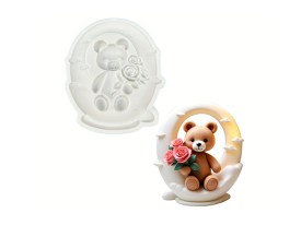 Molde silicona osito sentado con ramo rosas